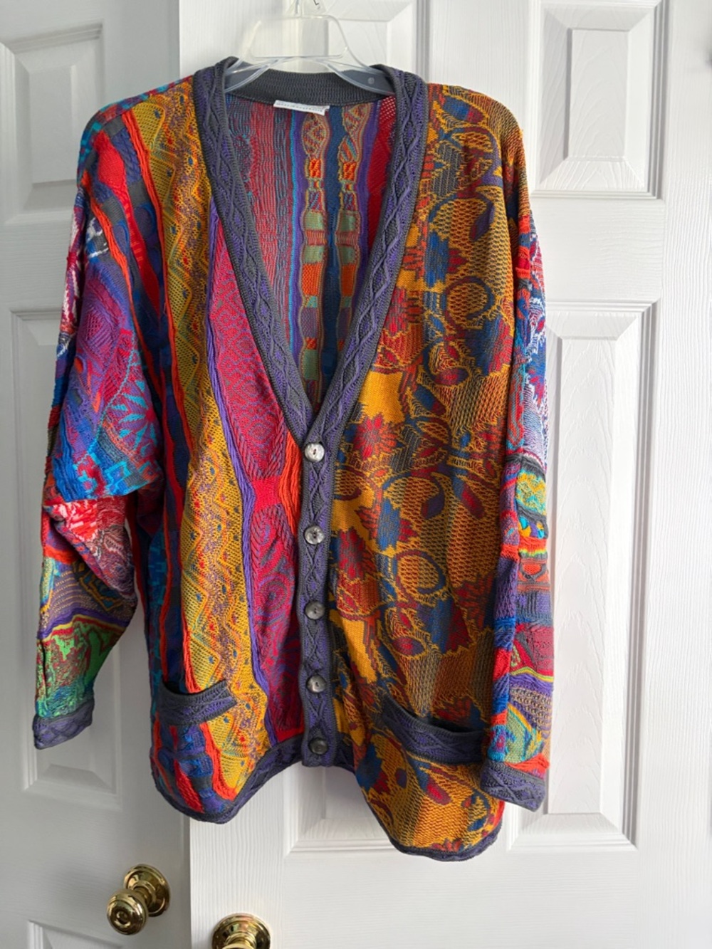 COOGI Multicolor Knit Cardigan with Purple Trim